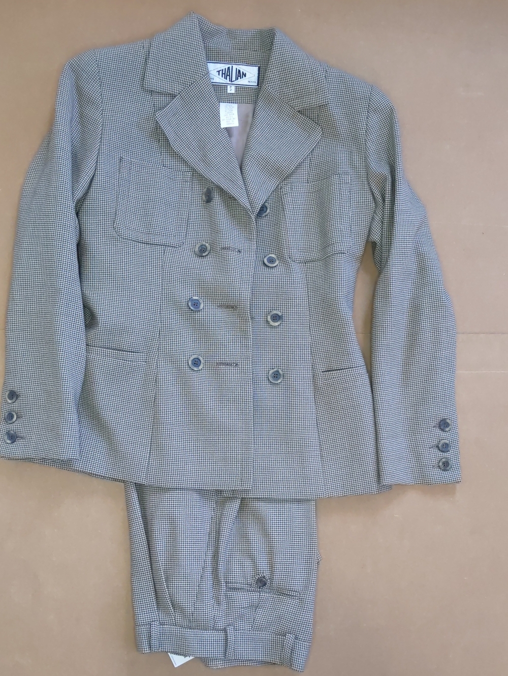 Thalian Petite Houndstooth Blazer & Trouser Set - Black, White & Taupe